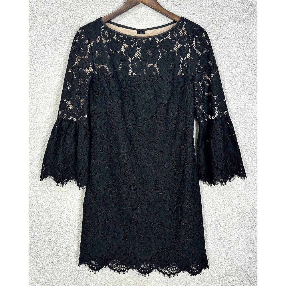 Lauren‎ Ralph Lauren Dress 8 Black Lace Bell Sleeve Cocktail Wedding Guest Party